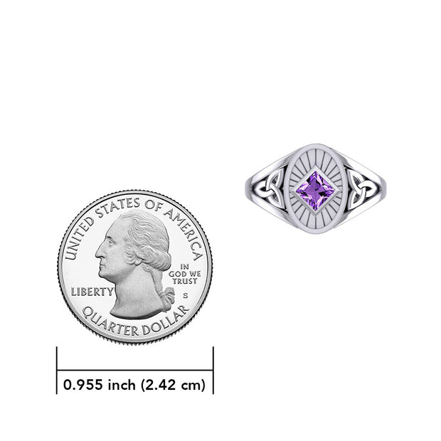 Silver Celtic Trinity Knot Ring with Gemstone NA Recovery Symbol TRI2493