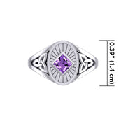 Silver Celtic Trinity Knot Ring with Gemstone NA Recovery Symbol TRI2493
