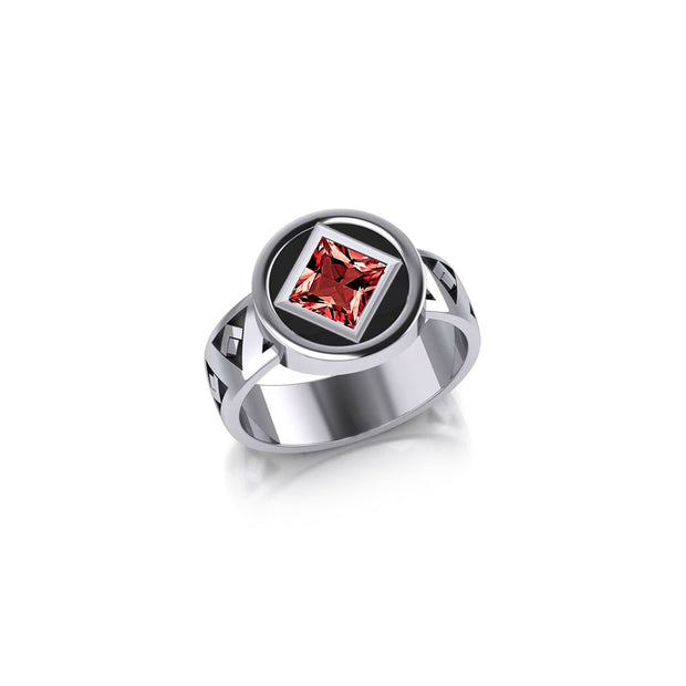 NA Recovery Silver Band Ring with Gemstone TRI2495