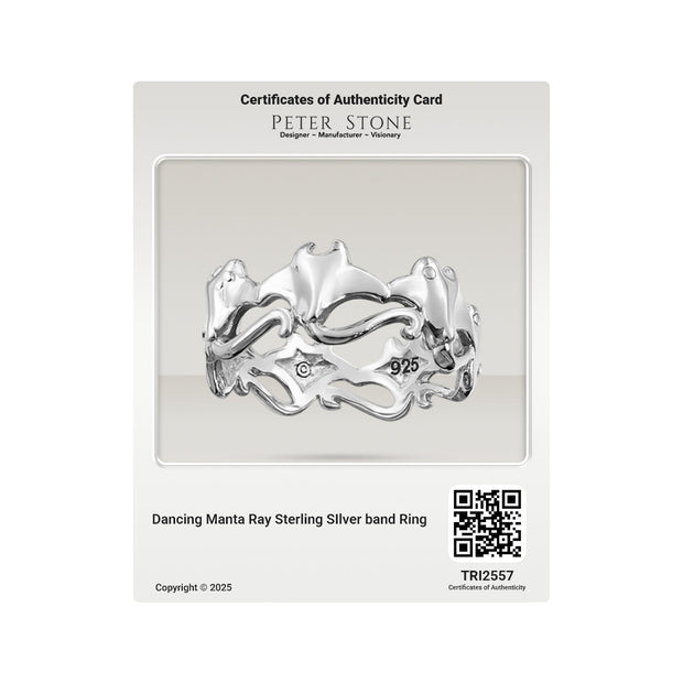 Dancing Manta Ray Sterling SIlver band Ring TRI2557
