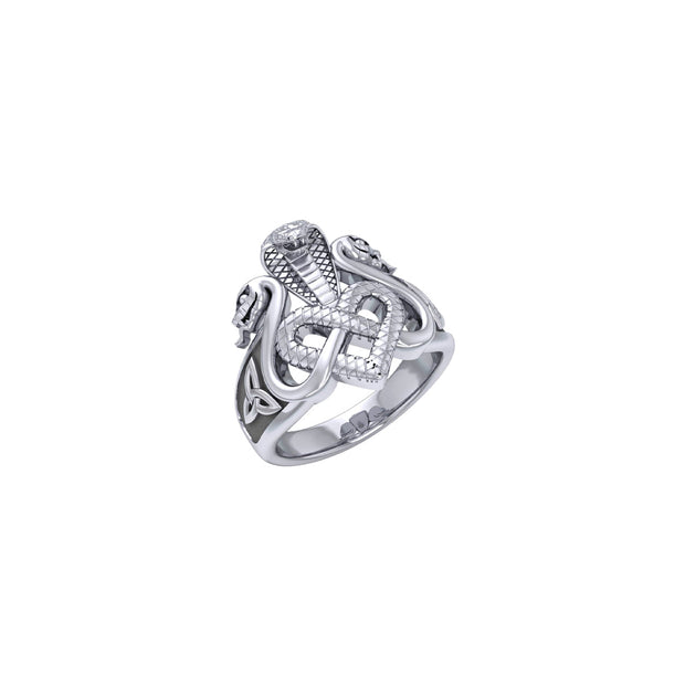 Triple Snake with Celtic Heart Sterling Silver Ring TRI2567