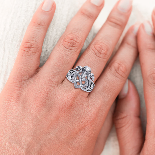 Triple Snake with Celtic Heart Sterling Silver Ring TRI2567