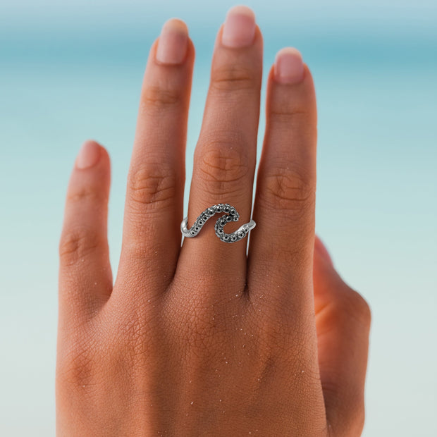 Wave with Octopus Tentacles Sterling Silver Ring TRI2575