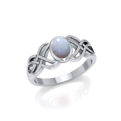 Sterling Silver Celtic Knotwork Birthstone Ring TRI934 Synthetic Opal