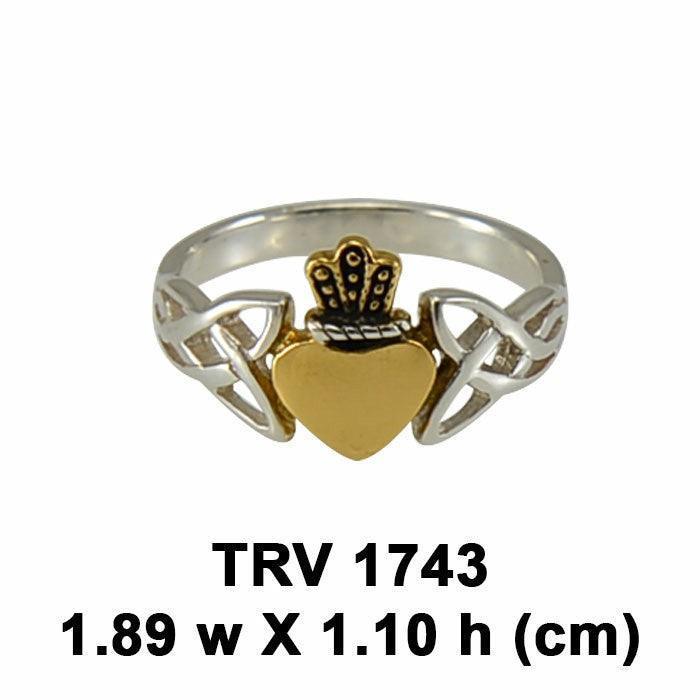 Celtic Knot Claddagh Silver with 14K Gold Accent Ring TRV1743 - Wholesale Jewelry