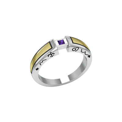 Modern Silver and Gold Ring with Square Gemstone TRV3447 - Wholesale Jewelry