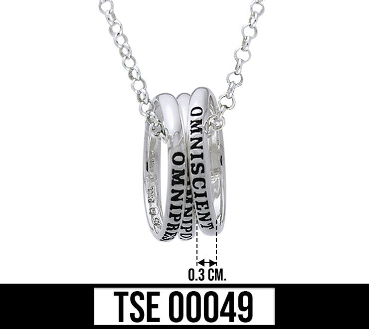 Empowering Words Omniscient Omnipotent Omnipresent Sterling Silver Ring With chain TSE049