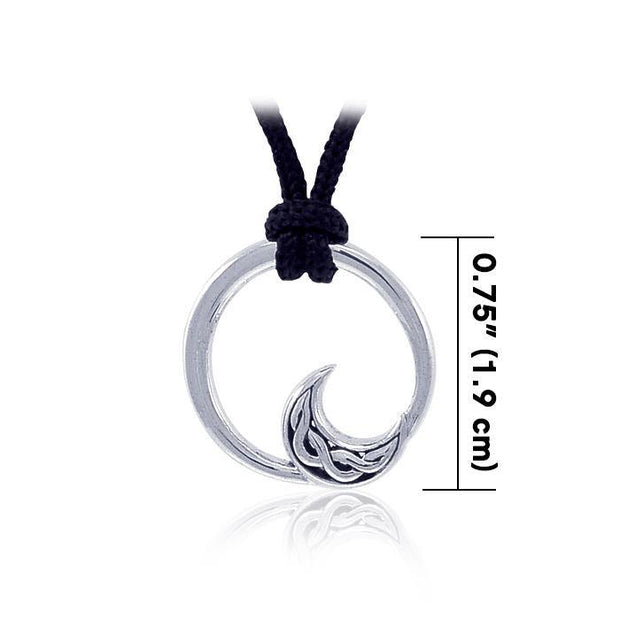 Celtic Knot Crescent Moon Sterling Silver Pendant with Nylon Cord Set TSE526