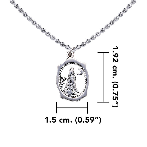Howling Wolf with Moon Silver Pendant with Chain Set TSE684