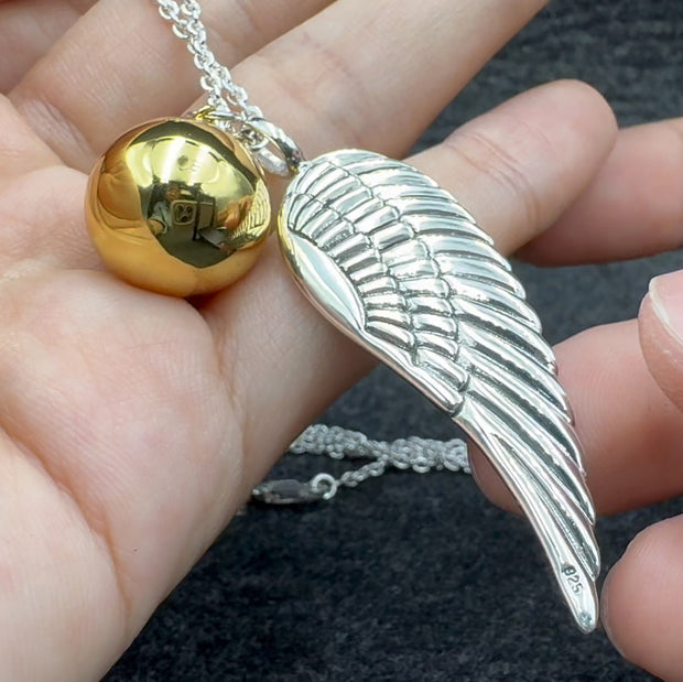 Angels Wing Sterling Silver Necklace With Globe Ball TSE711P