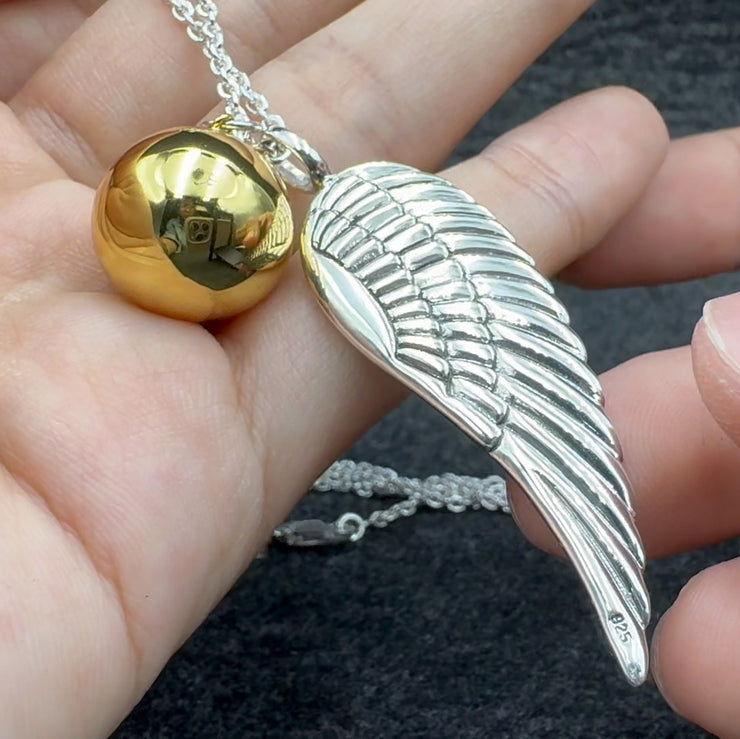 Angels Wing Sterling Silver Necklace With Globe Ball TSE711P