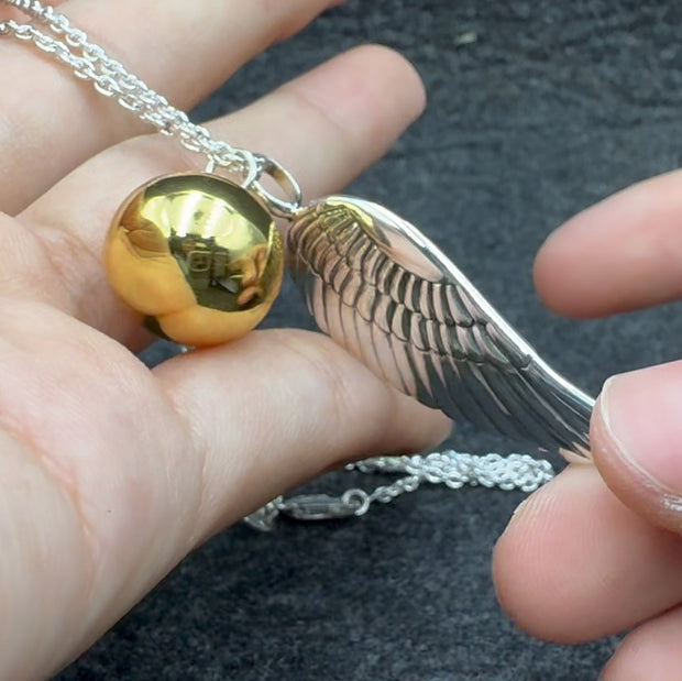 Angels Wing Sterling Silver Necklace With Globe Ball TSE711P