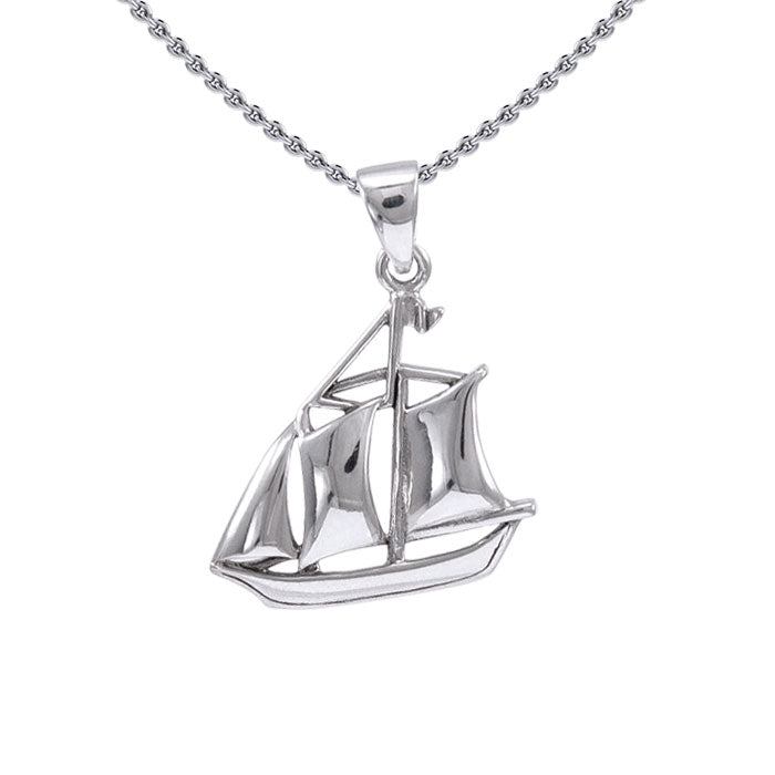 Schooner Boat Silver Pendant with Chain Set TSE721
