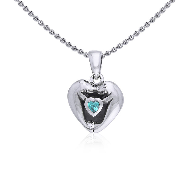 Manatees Silver Pendant with Heart Gemstone and Chain Set TSE735