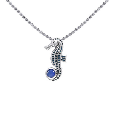 Seahorse and Gem Silver Pendant with Chain Set TSE736
