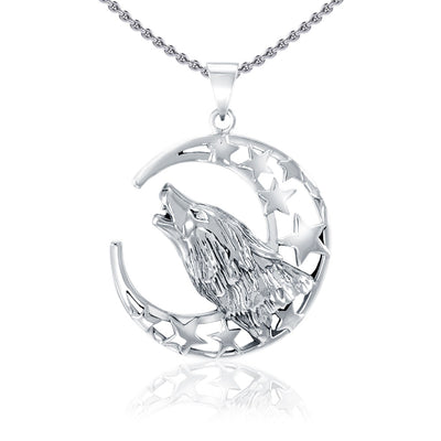 Baying Wolf Sterling Silver Pendant With Chain Set TSE744