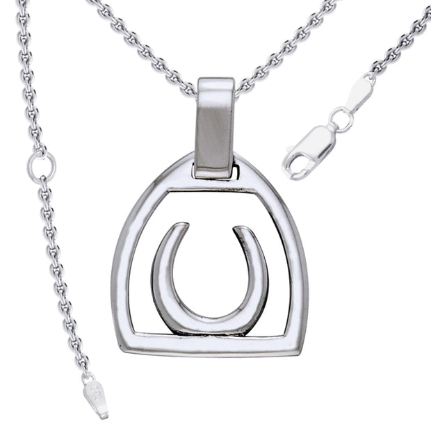 Horseshoe Stirrup Silver Pendant with Chain Set TSE966