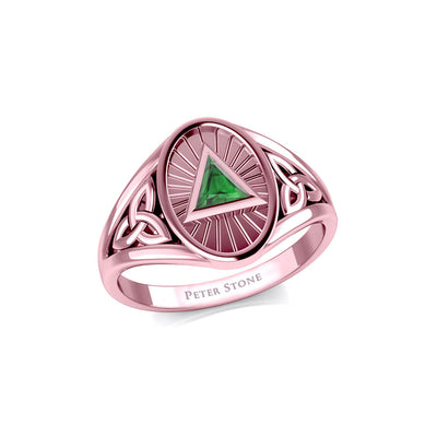 Celtic Trinity Knot Rose Gold Ring with Recovery Symbol Stone URI1930