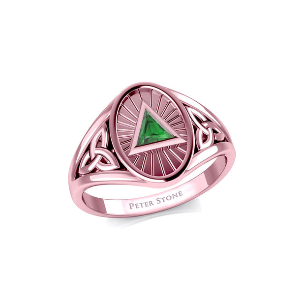Celtic Trinity Knot Rose Gold Ring with Recovery Symbol Stone URI1930