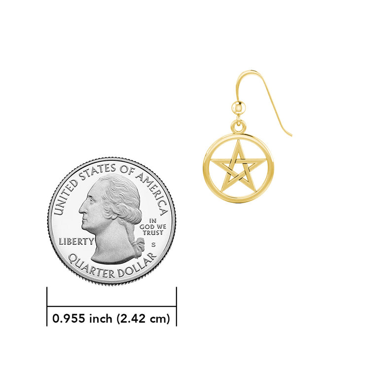 Silver with Gold Plate Pentagram Pentacle Earrings VTE293