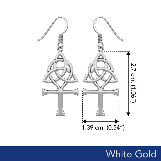 Triquetra and Ankh Solid White Gold Earrings WER1952