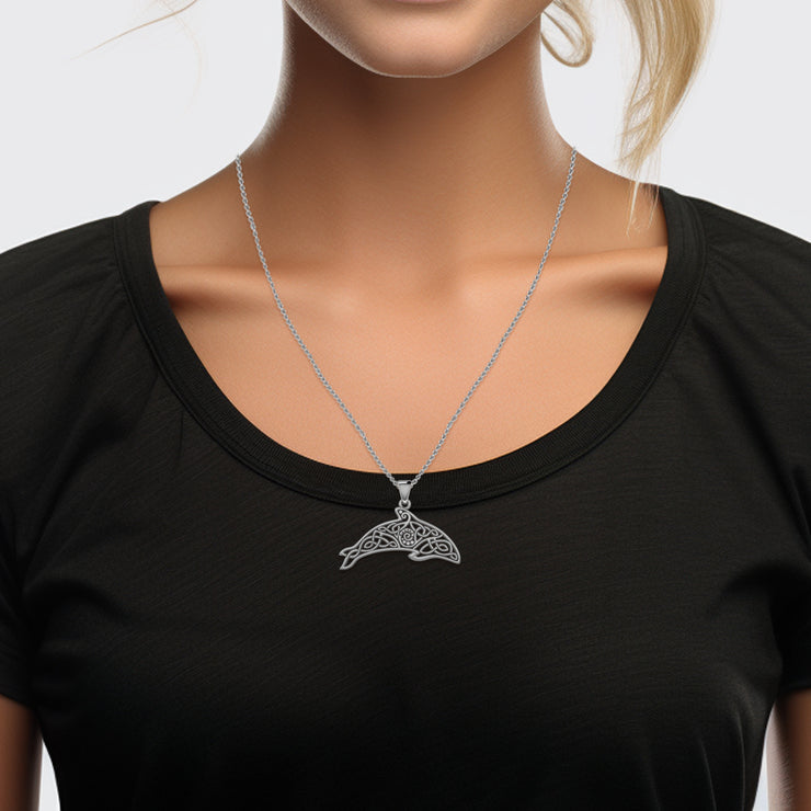 Celtic Filigree Dolphin Solid White Gold Pendant WPD5699