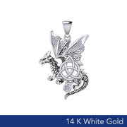 Dragon with Triquetra 14K White Gold Pendant WPD5821