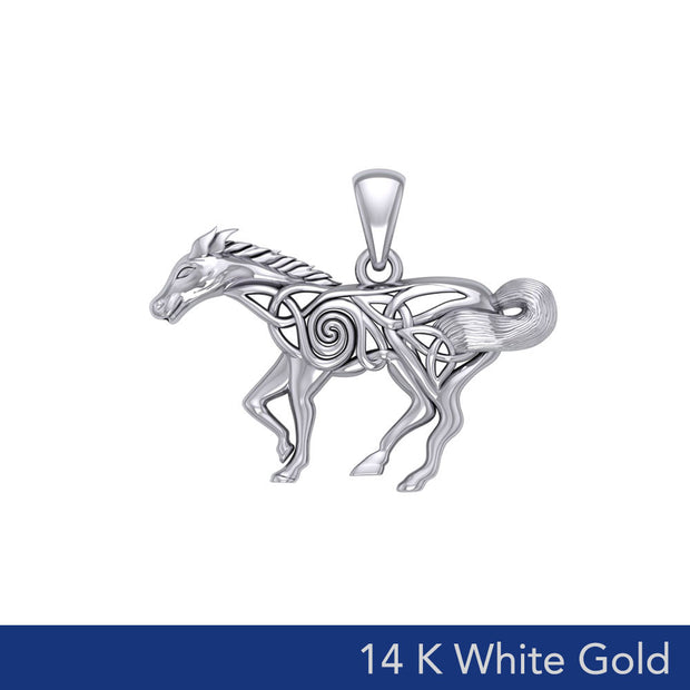 Celtic Running Horse 14K White Gold Pendant WPD5861