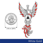 Celtic Phoenix Recovery Solid White Gold Pendant with Enamel WPD5874 - Jewelry