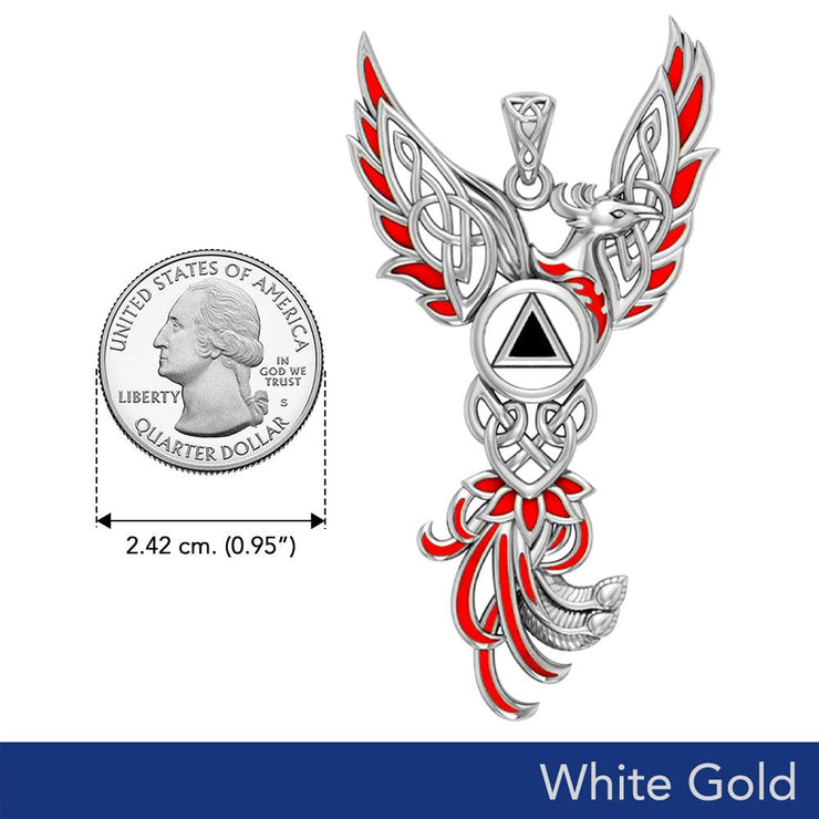 Celtic Phoenix Recovery Solid White Gold Pendant with Enamel WPD5874 - Jewelry