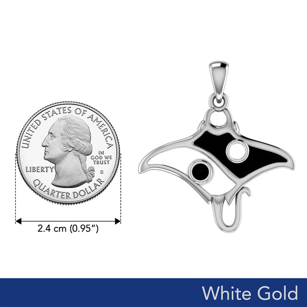 The Manta Ray with Yin Yang Symbol Solid White Gold Pendant WPD6075