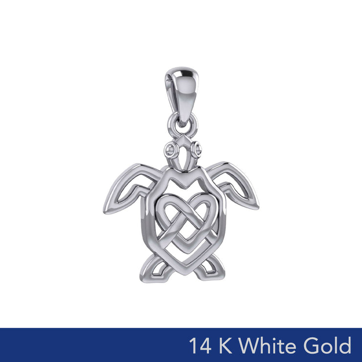 Turtle with Celtic Heart 14 Karat Solid White Gold Pendant WPD6081