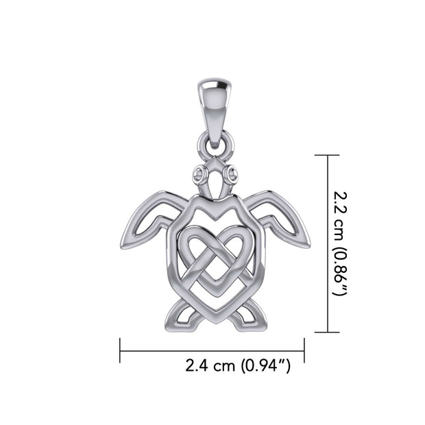 Turtle with Celtic Heart 14 Karat Solid White Gold Pendant WPD6081