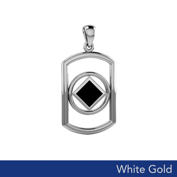 Solid White Gold Rectangle Pendant with Inlay Stone in NA Symbol Shape WPD6165 - Jewelry