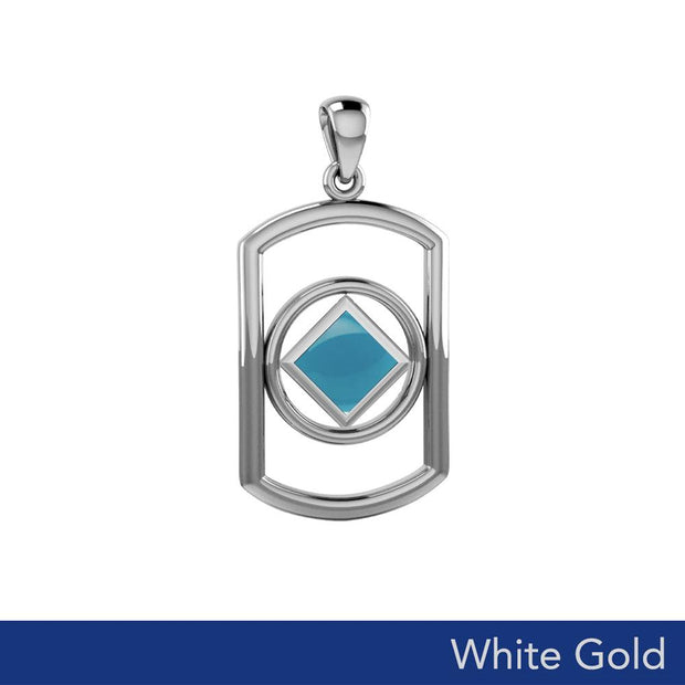 Solid White Gold Rectangle Pendant with Inlay Stone in NA Symbol Shape WPD6165 - Jewelry