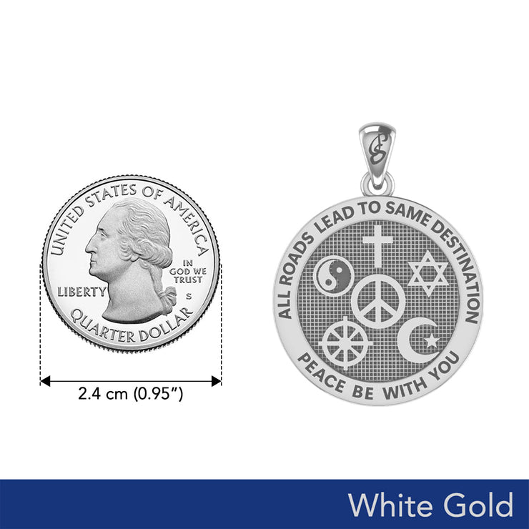 Peace with Faith Symbols Solid White Gold Pendant WPD6360