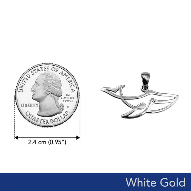 Whale Minimal One Line Solid White Gold Pendant WPD6368