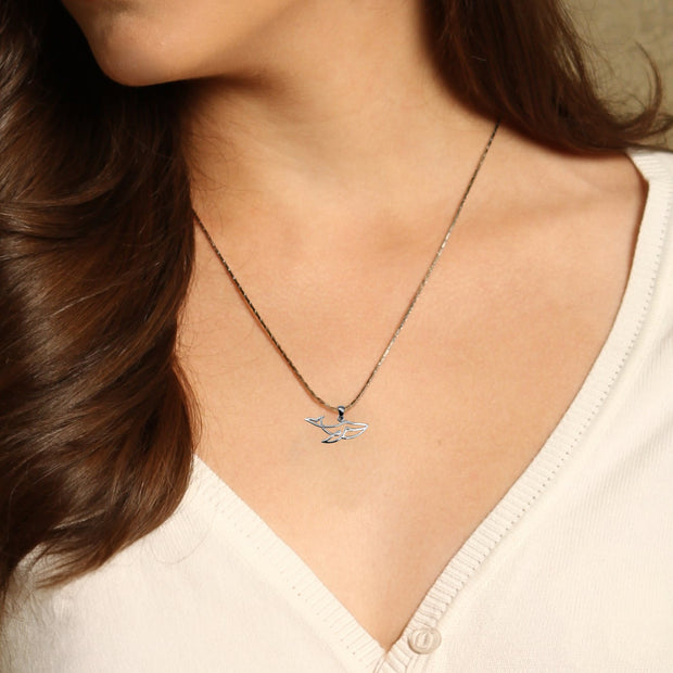 Whale Minimal One Line Solid White Gold Pendant WPD6368