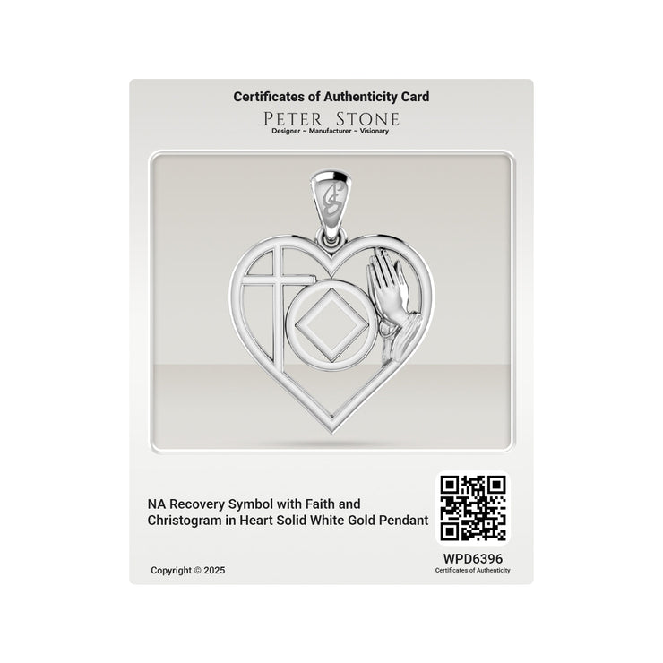 NA Recovery Symbol with Faith and Christogram in Heart Solid Gold Pendant GPD6396