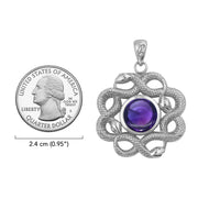 Ouroboros Snake with Celtic Knot Solid Gold Pendant with Gem GPD6410
