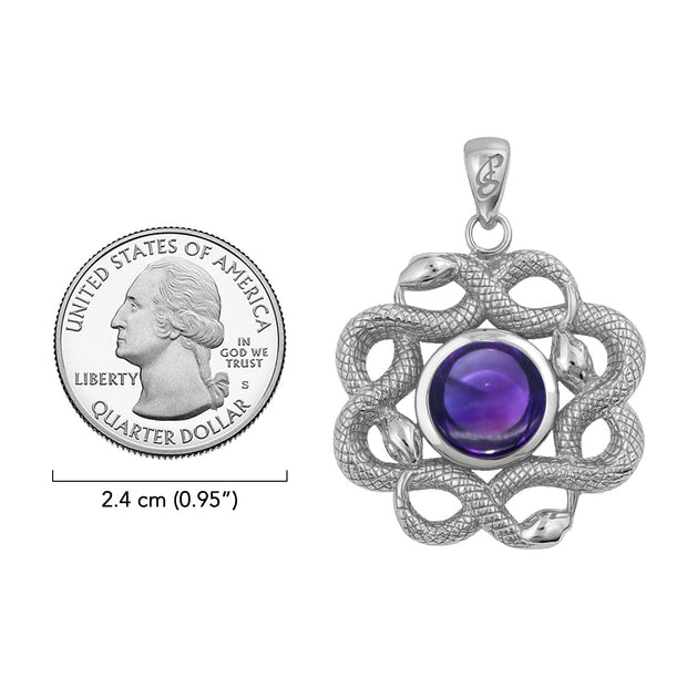 Ouroboros Snake with Celtic Knot Solid Gold Pendant with Gem GPD6410