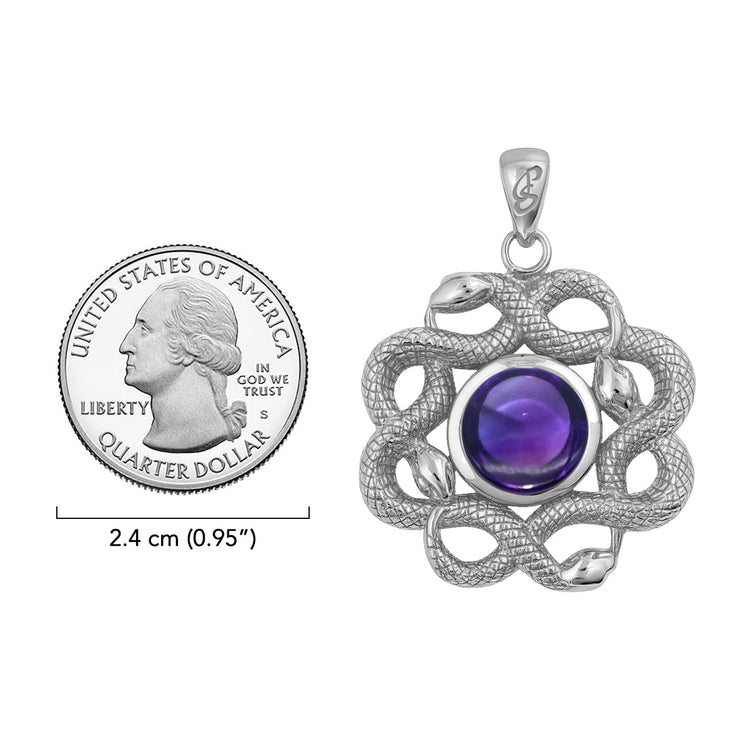 Ouroboros Snake with Celtic Knot Solid Gold Pendant with Gem GPD6410