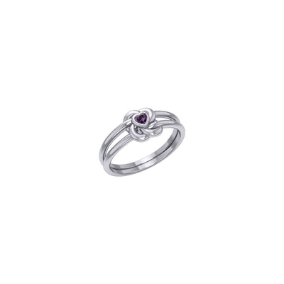 Celtic Knotwork Solid White Gold Ring With Heart Gemstone WRI2308