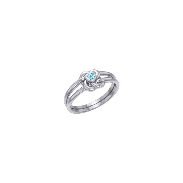Celtic Knotwork Solid White Gold Ring With Heart Gemstone WRI2308