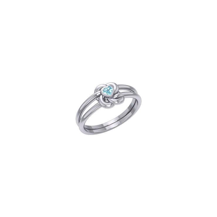 Celtic Knotwork Solid White Gold Ring With Heart Gemstone WRI2308