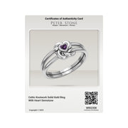 Celtic Knotwork Solid White Gold Ring With Heart Gemstone WRI2308