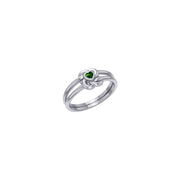 Celtic Knotwork Solid White Gold Ring With Heart Gemstone WRI2308