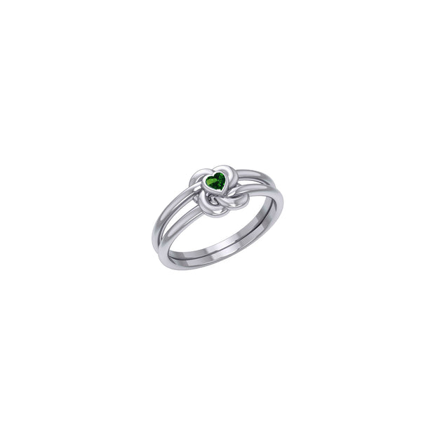Celtic Knotwork Solid White Gold Ring With Heart Gemstone WRI2308