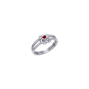 Celtic Knotwork Solid White Gold Ring With Heart Gemstone WRI2308