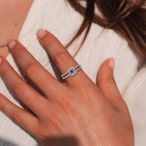 Celtic Knotwork Solid White Gold Ring With Heart Gemstone WRI2308